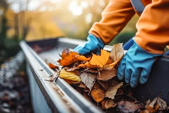 Professional gutter cleaning service in Atlanta - expert team hand-cleaning residential gutters